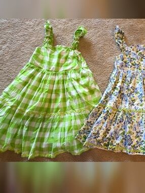 Girls' Green Gingham Tank Dress & Floral Print Dress